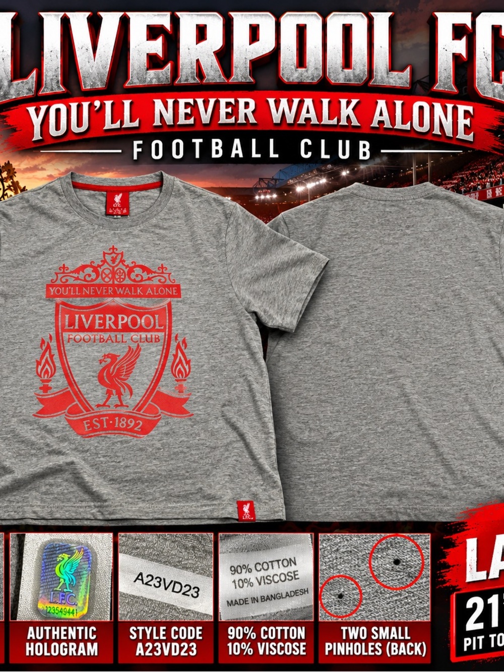 Liverpool Grey T-Shirt with Red Crest